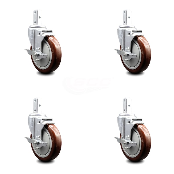 Service Caster 5 Inch Maroon Poly Wheel Swivel 3/4 Inch Square Stem Caster Set with Brake SCC SCC-SQ20S514-PPUB-MRN-TLB-34-4 - main
